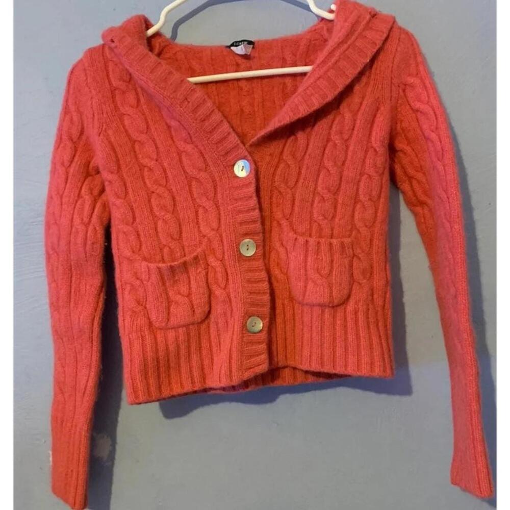 J-Crew Salmon Hooded Knitted Sweater: Extra large and Wide Buttons​​